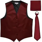 New Men's Solid Tuxedo Vest Waistcoat & Pre-tied Set Necktie Burgundy wedding