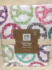 4pc Pottery Barn Teen Berkeley Funky Peace Cotton Full Sheet Set Spring Mul-colo