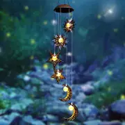 Solar Wind Chimes for outside with Sun Moon Star Solar Hanging Lights Windchimes