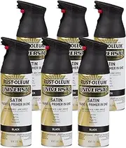 Rust-Oleum Universal Satin Spray Paint & Primer in One, Black, 340 g (Pack of 6)