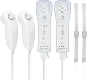 2 Pack FISUPER Remote Controller with Motion Plus for Wii/WII U, 2 in 1 Remote with Nunchuck Controller Compatible with Wii Wii U Console (White)