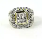 Natural Round Diamond Square Cluster Square Men's Ring 14k Yellow Gold 2.88Ct