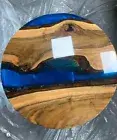 Round Wooden Epoxy Table coffee Table, Wooden Table top Blue Resin Table
