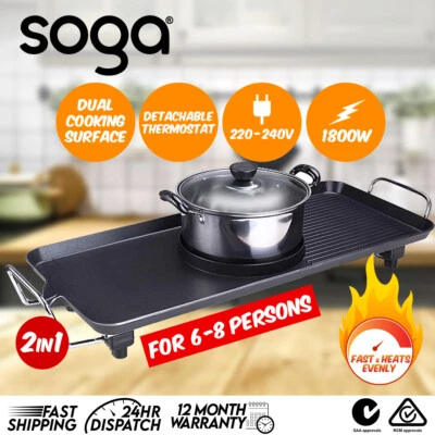 SOGA Electric Steamboat Asian Hot Pot Soup Maker Fondue Teppanyaki Hotpot Grill