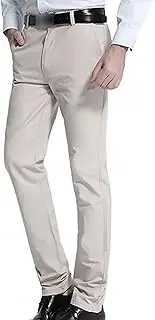 [Generic] Men's Signature Expandable Waist Flat Front Pant Stretch No Iron Classic Pants Slim Fit Dress Trouser, Off-white, 35