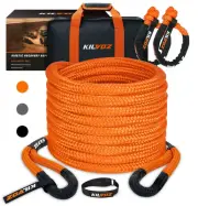 Kinetic Recovery Rope (1" x 30ft-48,600lbs), with 2pcs 1/2in UHMWPE Soft Shac...