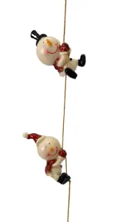 6 Christmas Holiday Resin Snowmen "Hanging On A Rope " Garland/Decoration