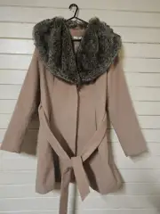 TARGET Women's Lapel Faux Fur Collar Coat Jacket in Tan, Size AUS 14 New