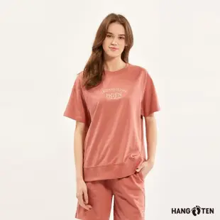【Hang Ten】女裝-純棉毛圈布胸前繡花短袖T恤(珊瑚)