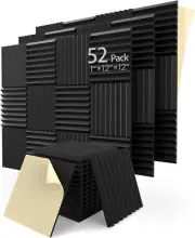 Upgrade 52 pack Sound Proof Foam Panels With Self-Adhesive, 1" X 12" X 12" Quick