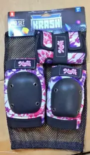 Krash Black Purple Pink Elbow & Knee Pad Set Wrist Protectors A24