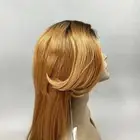 GOT #TT273 Dark Root Honey Blonde Human Hair Blend Lace Front Wig Curtain Bang