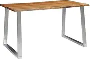 vidaXL Industrial Dining Table - Brown Solid Acacia Wood Top with Stainless Steel Legs - Rectangular Kitchen Table with Live Edge