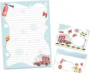 Writing Paper Set Letter Pad with Envelope for Boys Girls Children Fire Brigade Car (A4 Pad with 25 Sheets + 15 Envelopes)