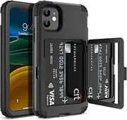 iPhone 11 Wallet Case - WeLoveCase Defender Wallet Credit Card Holder Cover with Hidden Mirror Three Layer Shockproof Heavy Duty Protection All-Round Armor Protective Case for Apple iPhone 11 Black