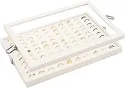Lolalet Jewelry Organizer Tray with Lid, 100 Grids Velvet Ring Organizer Holder Storage Box for Drawer -Beige