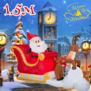 5FT Christmas Inflatable Snowman Deer Santa Trailer LED Lights Outdoor Decor