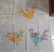 3 Hand Appliqued Rooster Blocks - 17" x 17"