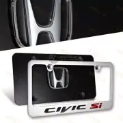 3D Honda Civic Si Stainless Steel Front + Back License Plate Frame with Caps NEW