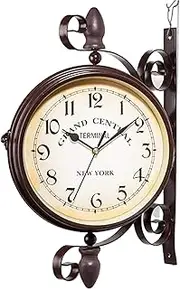 Wall Clock Outdoor Garden Wall Clock, 15 Inch Vintage 360° Rotate Double Sided Wall Clock, Silent Train Station Clock with Bracket, Garden Clock Indoor Outdoor Decorative Double Faced Clock
