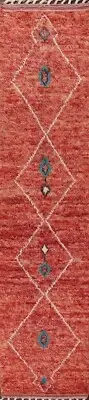 Geometric Modern Moroccan Berber Oriental Runner Rug Handmade Plush Wool 2x11
