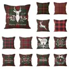 Christmas Peach Plaid Print Pattern Polyester Cushion Cover Living Room Pillow