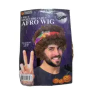 Adult Men's Afro Wig - Light Red Curly - 7.75" Hippie (Brown) Tie Dyed Bandana