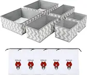 [Zythrem] 6Pcs Clothes Drawer Organisers Wardrobe Storage Organiser Foldable Storage Box Fabric Underwear Organiser Drawer Dividers with 5 Shoe Bags for Baby Clothing Bras Socks Ties Shirt Underwear