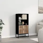 Highboard Cabinet with Doors & Shelves, 60x35x125 cm, Black Engineered Wood & Solid Pine, Storage Organizer for Home & Office