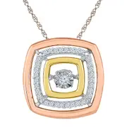 10kt Tri-Tone Gold Round Diamond Square Moving Twinkle Pendant 1/8 Cttw