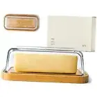 Glass butter dish with lid for countertop and refrigerator door shelf -