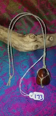 handmade waxed grey hemp cord macrame knot car mirror hanger tigers eye #173