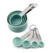 Nevenka 8Pcs Stainless Steel Handle Measuring Cups and Spoons Set-Blue