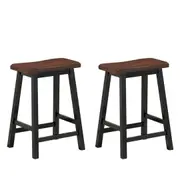 Giantex 2PCS Bar Stools Saddle Seat Stools Wood Vintage Counter Height Bistro Dining Kitchen Pub Side Chairs Brown
