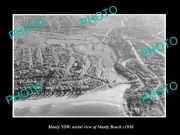 OLD LARGE HISTORIC PHOTO OF MANLY SYDNEY NSW AERIAL VIEW OF THE BEACH c1950