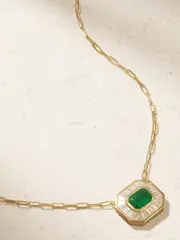 [SHAY] SHAY - Mini Deco 18-karat Gold, Emerald And Diamond Necklace - One size One size Gold