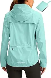 [Bikewa] Women's Cycling Rain Jackets Waterproof Windbreaker Lightweight Running Windproof Reflective Jacket Packable Hooded
