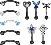 [Longbeauty] 16G Surgical Steel Banana Bells Curved Barbell Piercing Zirconia Lip Eyebrow Labret Septum Belly Ring 8 mm Bar Length