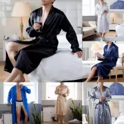 Sleepwear Mens Nightgown Robe Nightwear Robes Simulation Silk Cardigan