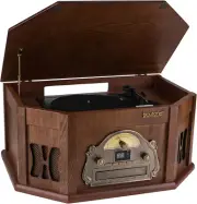 BT-25MB 8-In-1 Natural Wood Classic Turntable Stereo System with Bluetooth Conne