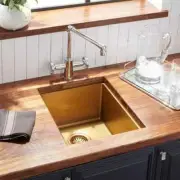 Signature Hardware 15" Atlas Stainless Steel Undermount Prep Sink, Matte Gold