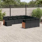 12 Piece Garden Sofa Set with Cushions Black/Grey Poly Rattan vidaXL