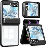 [Ysnzaq] Case for Samsung Galaxy Z Flip 6 With Glass Front Screen Protector, [Hinge Protection] Rugged Military Grade Shockproof Protective Cover Case for Samsung Galaxy Z Flip6. MJ-Black