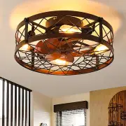 Caged Ceiling Fans with Lights Black, 20 inch Flush Mount Ceiling Fan Light