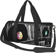 Travel Duffel Bag Foldable Weekender Overnight Bag Vinyl Records Sports Tote Gym Bags Large Capacity Lightweight Carry On Luggage Bags for Men Women, Black, One Size