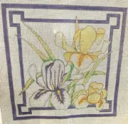 VINTAGE HAND PAINTED CANVAS - IRISES WITH BORDER