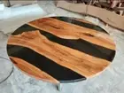 Round Black Epoxy Coffee Table Console Bar Acacia Wood Hallway Furniture Decors