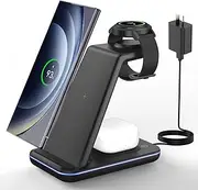 Wireless Charger for Samsung&Android: GEEKERA 3 in 1 Charging Station for Galaxy Watch7 Pro/4/3/Active2/1 - Phone Charger Stand for S24/S23 Ultra/S22/S21/S20/Note 20, Z Fold&Flip Series, Buds 3 Pro