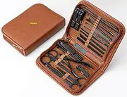 Hisxus Brown Manicure Set Professional Nail Clipper Kit-26 Pieces Stainless Steel Manicure Kit,nail Care Tools with Luxurious Travel Case for Man&Women Gift