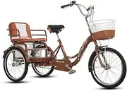 3 Wheels Adult Tricycle with Back Seat Cargo Basket 20 Inch Trike Bike for Beginner Riders Single Speed Three-Wheeled Adjustable Height Cycling Pedalling